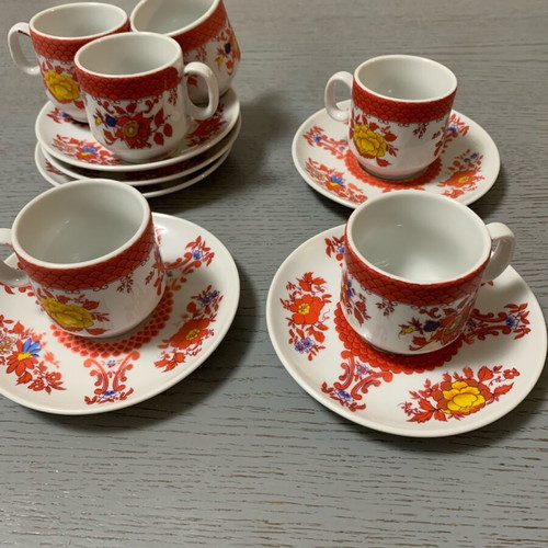 Vintage Greek Coffee Cup Set like new with colorful designs