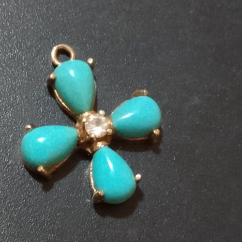 14K Gold Vintage Cross with Turquoise and Zircon
