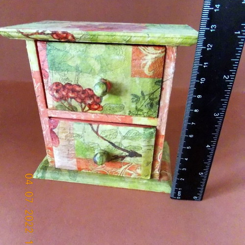 Wooden handmade jewelry box with decoupage, new, two drawers