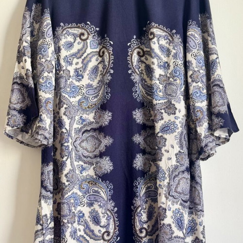 H&M Paisley Boho Dress Navy Blue Size M Excellent Condition