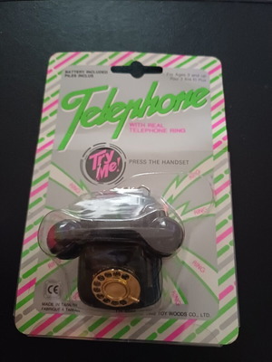 Vintage Mini Telephone Keychain Toy Woods New Old Stock