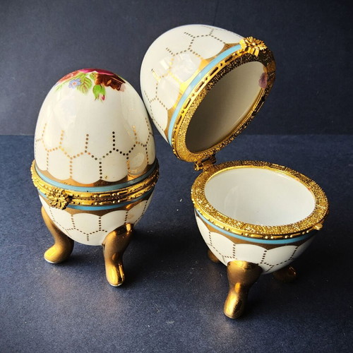 Limoges porcelain egg set vintage, used, 2 pieces