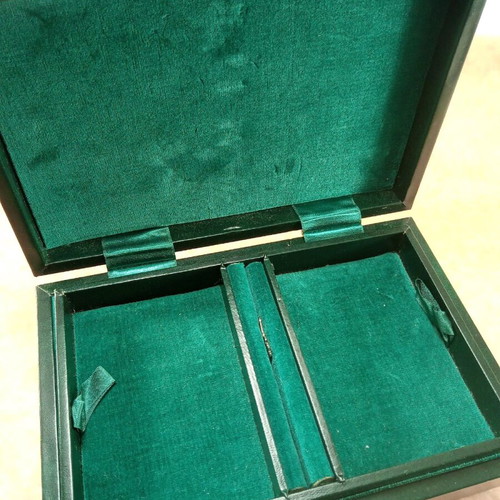 Tollent antique jewelry box used green cypress with velvet compartments