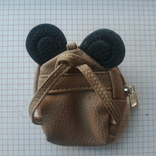 Coin purse used in mini backpack shape with decorative ears and letter M