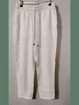 Linen-style pants M like new, white, elastic waist with pockets