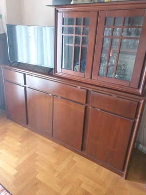 Buffet with display cabinet made of solid walnut wood like new