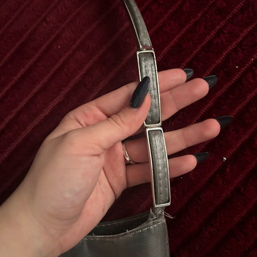 Metal handbag like new, gray with details