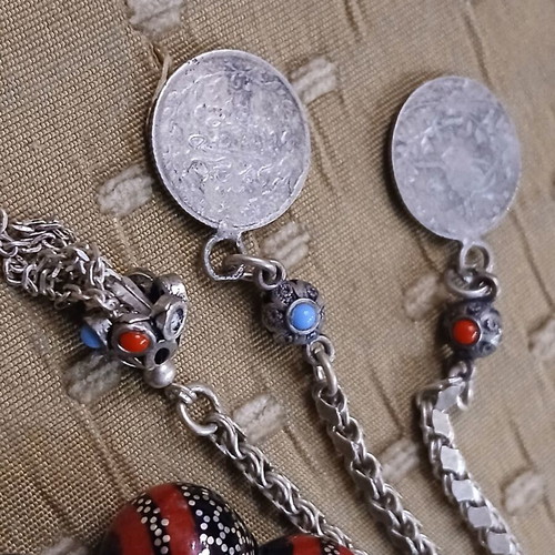 Worry beads black coral and silver with red coral, like new