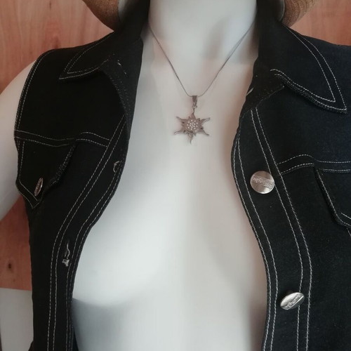 Stainless steel sun necklace with zirconia new