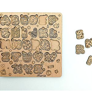 Ξύλινο, Χειροποίητο Puzzle Αγγλικής Αλφαβήτου, Χάραξη Κοπή με Λέϊζερ, Φυσικό Ξύλο, 15cm x 15cm x 8mm