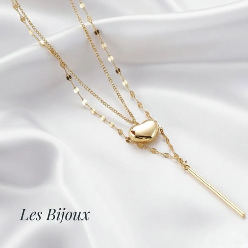 Necklace Stainless Steel Double Chain Gold Heart Design New