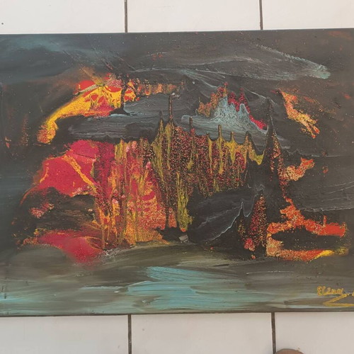 Elena Mantzouka Unique Acrylic Painting on Canvas with Gold Dust