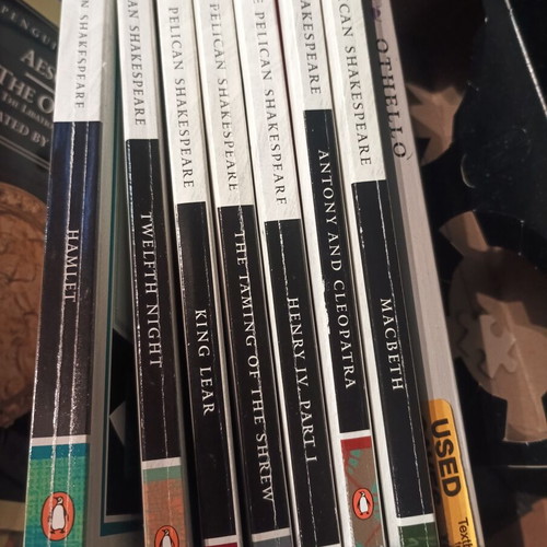 The Pelican Shakespeare book series used, 8 foreign language books