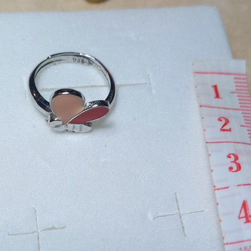 Silver 925° Butterfly Children's Ring with Enamel, Adjustable Size, New