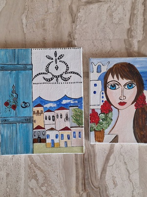 Handmade Mediterranean Style Paintings Set of 2 on Canvas new