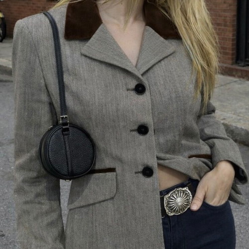Vintage Nikki Bis wool linen blazer like new, grey and brown