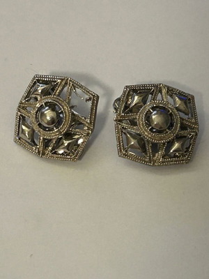 Vintage σκουλαρίκια με κλιπ γεωμετρικό σχέδιο Art Deco ασημί τόνο