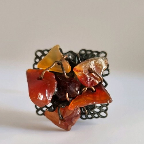 Ring with raw semiprecious stone cornelian