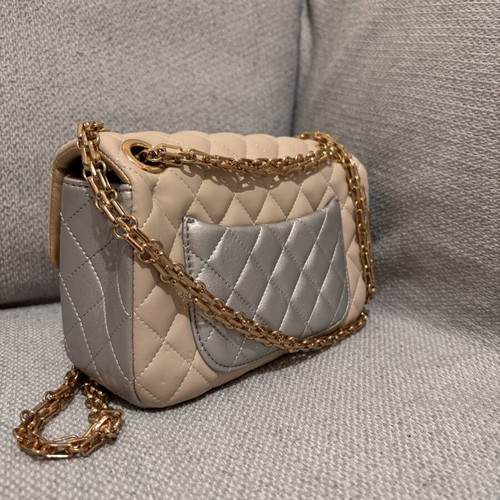 Women's Shoulder Bag Crossbody Quilted Bicolor Beige Gold like new