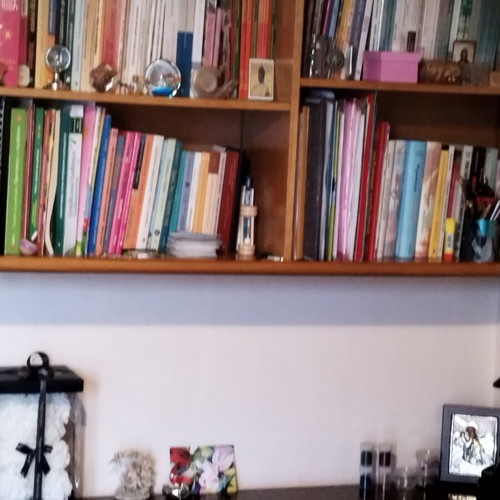 Wooden desk with glass and three drawers and bookshelf set like new