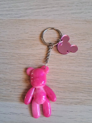 Handmade bear keychain new pink resin with Mickey charm