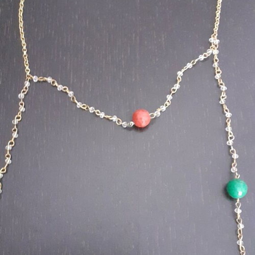 Double necklace with beads used, yellow gold
