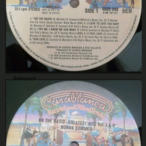 Donna Summer On The Radio Greatest Hits Volumes I & II vinyl 2x LP used