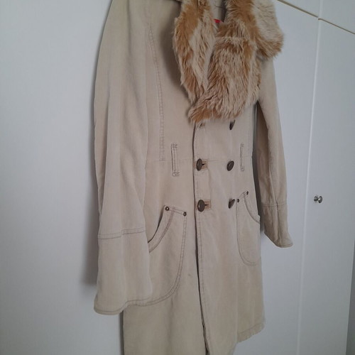 Replay vintage corduroy coat used with removable faux fur beige
