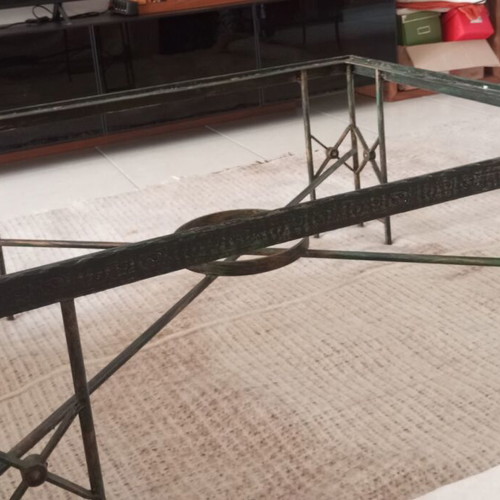 Metal table used with ceramic decoration and antique finish