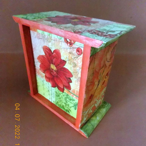 Wooden handmade jewelry box with decoupage, new, two drawers