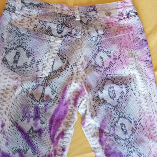 Y2K flare pants with snake print and purple tie dye details like new