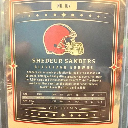 2025 Panini Origins Shedeur Sanders Holo RC card like new