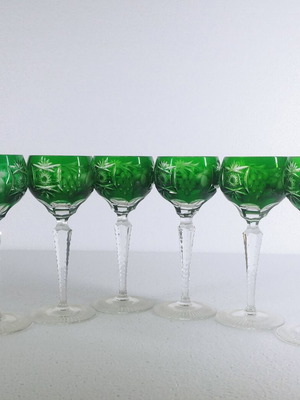 Nachtmann Traube white wine glasses used, set of 6 green crystal