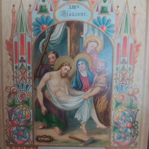 Old lithographs used from 1900 with Christ's stations in a booklet