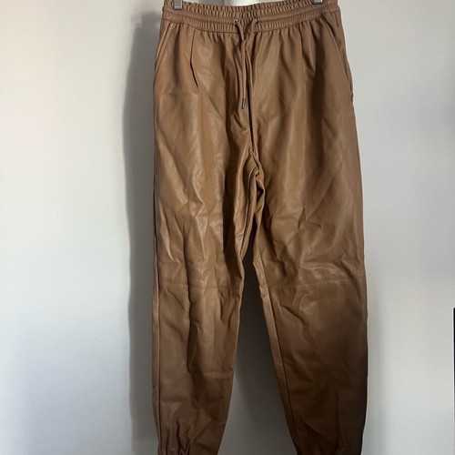 Leather pants tan new, size XS/S with elastic and drawstring