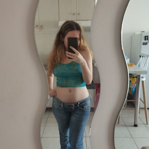 Blue women's crop top with neck tie, size small