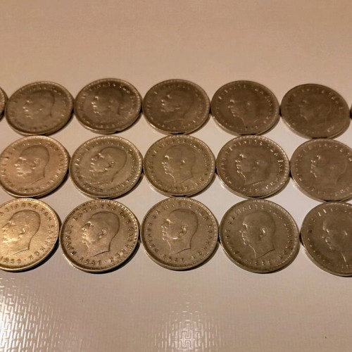 10 Drachma Coins 1959 Collection, like new, 21 pieces, King Paul