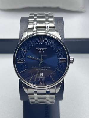 Tissot Chemin De Tourelles Powermatic 80 men's watch new, blue dial
