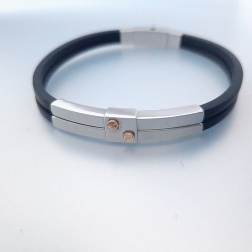 Bracelet with stainless steel, rubber and K18 gold, new