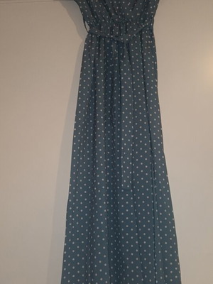 Maxi polka dot dress like new, turquoise, wrap style with belt