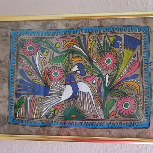Mexican Folk Art Painting on Amate with Frame new