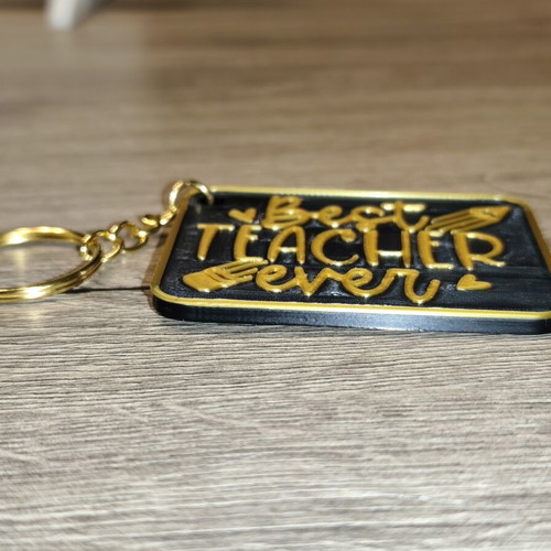 Handmade Keychain Best Teacher Ever Black Gold 3D