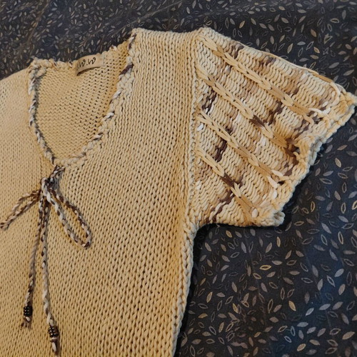 Knitted blouse new, beige with short sleeves