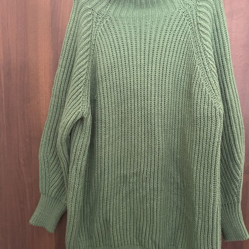 Women's Long Knit Sweater like new, green, turtleneck