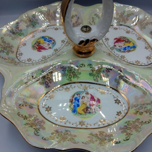 Vintage porcelain triptych plate like new with gold details