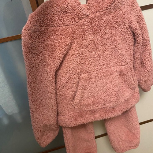 Girls' tracksuit set 4-5 years like new, pink furry fabric