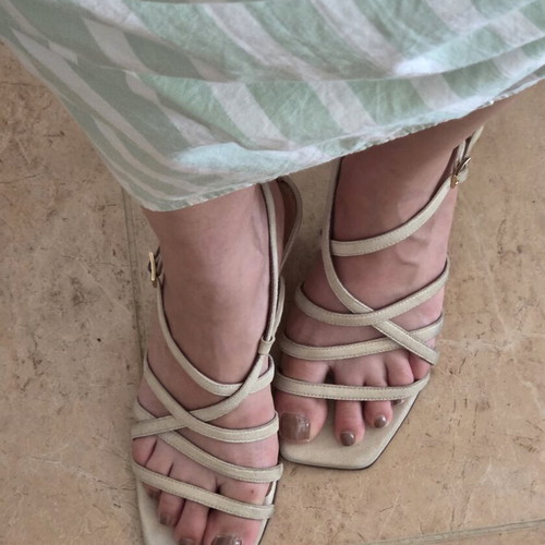 Emilio Sarto Strappy Square Toe Heel Sandals used, champagne metallic