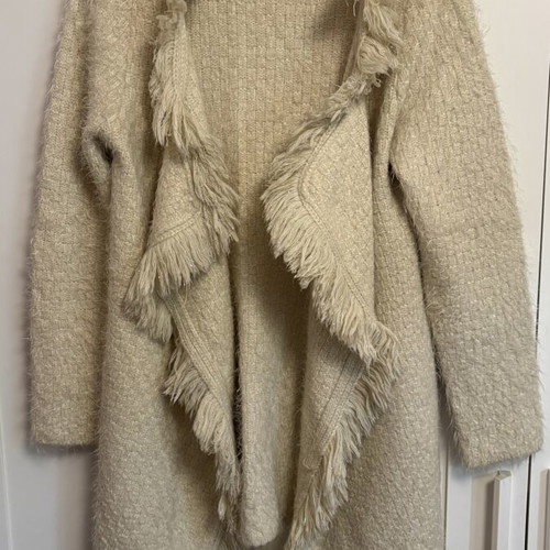 Long beige cardigan with fringes like new, size L