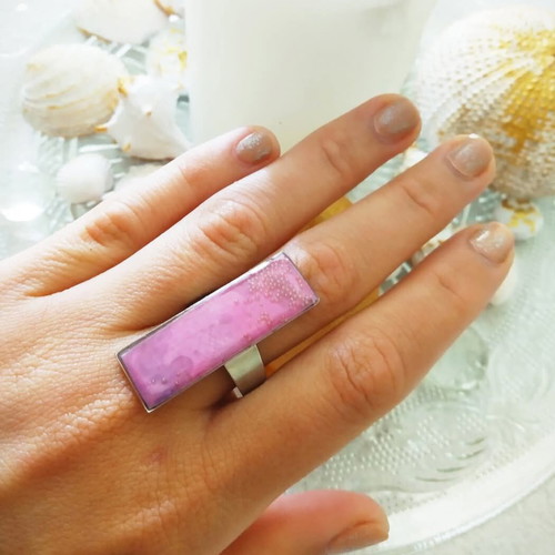 Handmade adjustable ring with liquid glass new