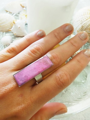 Handmade adjustable ring with liquid glass new